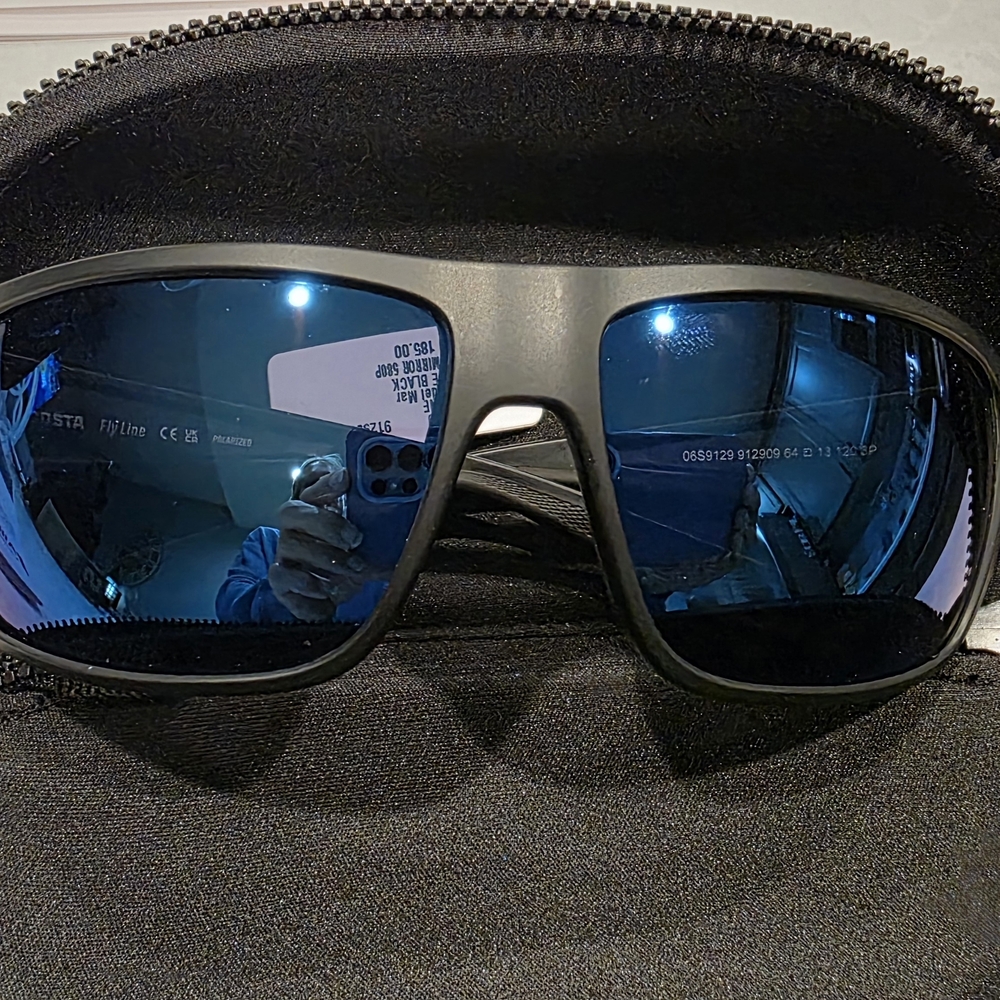 Costa Men's Sunglasses Blue Mirrored Lenses Black Frame FLY LINE